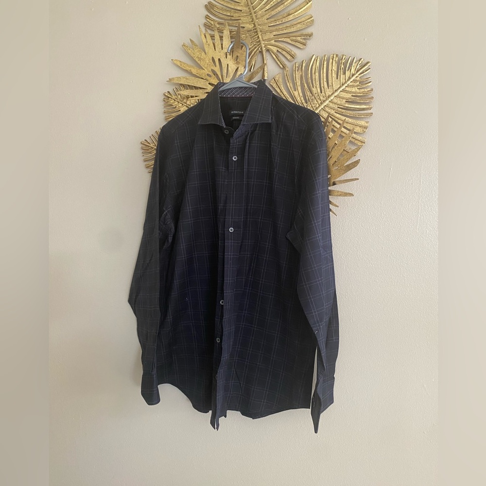 Bugatchi Navy Checkered Button Down Shirt